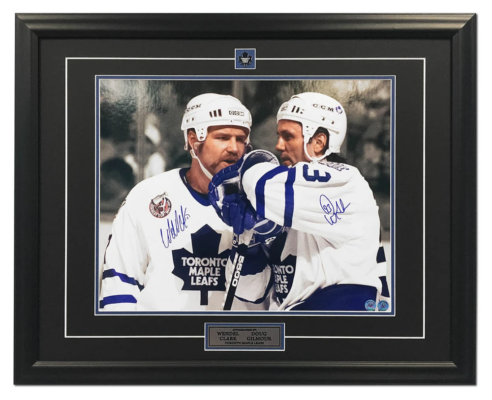 Doug Gilmour & Wendel Clark Toronto Maple Leaf Dual Signed Spotlight 26x32 Frame